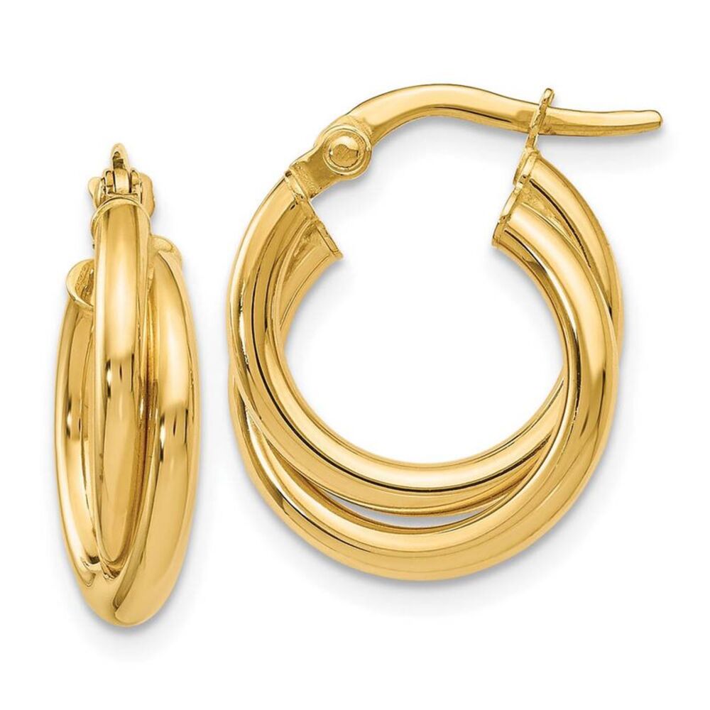 4mm Crossover Double Round Hoop Earrings in 14k Yellow Gold, 17mm